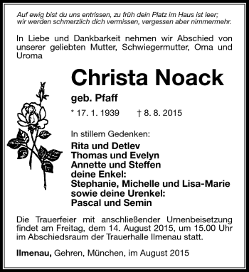 Traueranzeige von Christa Noack von Südthüringer Presse