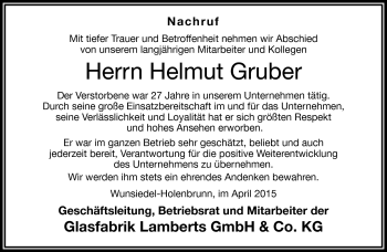 Traueranzeige von Helmut Gruber von Frankenpost