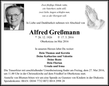 Traueranzeige von Alfred Greßmann von Frankenpost