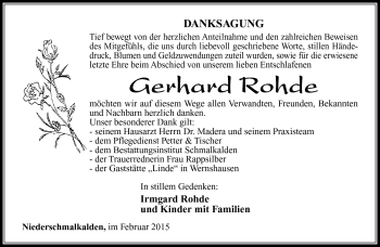 Traueranzeige von Gerhard Rohde von Südthüringer Presse