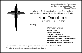 Traueranzeige von Karl Dannhorn von Frankenpost