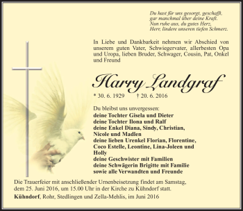 Traueranzeige von Harry Landgraf von Südthüringer Presse