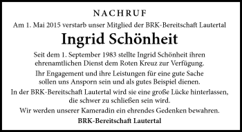 Traueranzeige von Ingrid Schönheit von Neue Presse Coburg