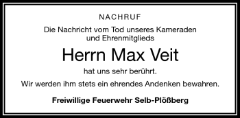 Traueranzeige von Max Veit von Frankenpost