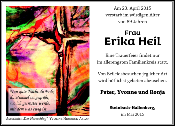 Traueranzeige von Erika Heil von Südthüringer Presse