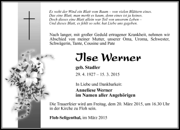 Traueranzeige von Ilse Werner von Südthüringer Presse