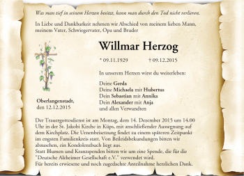 Traueranzeige von Willmar Herzog von Neue Presse Coburg