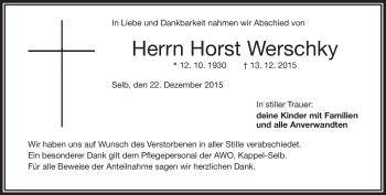 Traueranzeige von Horst Werschky von Frankenpost
