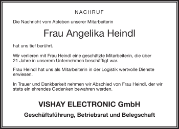 Traueranzeige von Angelika Heindl von Frankenpost