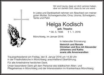 Traueranzeige von Helga Kodisch von Frankenpost