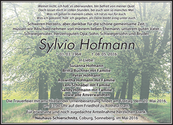 Traueranzeige von Sylvio Hofmann von Südthüringer Presse