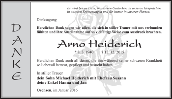 Traueranzeige von Arno Heiderich von Südthüringer Presse