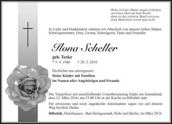 Traueranzeige von Ilona Scheller von Südthüringer Presse