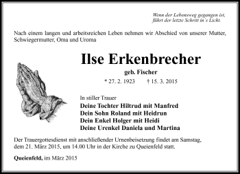 Traueranzeige von Ilse Erkenbrecher von Südthüringer Presse