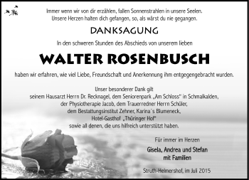 Traueranzeige von Walter Rosenbusch von Südthüringer Presse