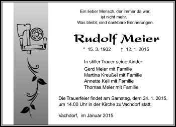 Traueranzeige von Rudolf Meier von Südthüringer Presse