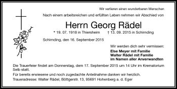 Traueranzeige von Georg Rädel von Frankenpost