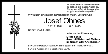 Traueranzeige von Josef Ohnes von Frankenpost