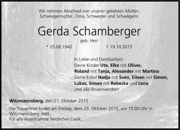 Traueranzeige von Gerda Schamberger von Neue Presse Coburg