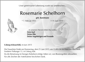 Traueranzeige von Rosemarie Schelhorn von Neue Presse Coburg