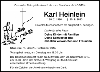 Traueranzeige von Karl Heinlein von Neue Presse Coburg