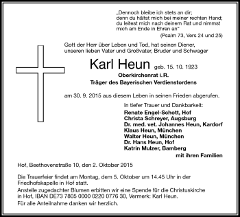 Traueranzeige von Karl Heun von Frankenpost