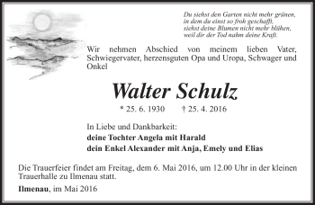 Traueranzeige von Walter Schulz von Südthüringer Presse