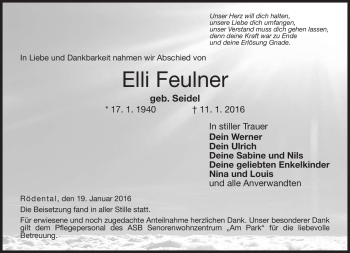 Traueranzeige von Elli Feulner von Neue Presse Coburg