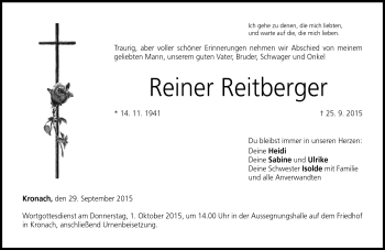 Traueranzeige von Reiner Reitberger von Neue Presse Coburg