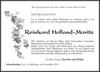 Traueranzeige von Reinhard Holland-Moritz von Südthüringer Presse