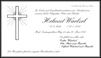 Traueranzeige von Helmut Waelzel von Frankenpost