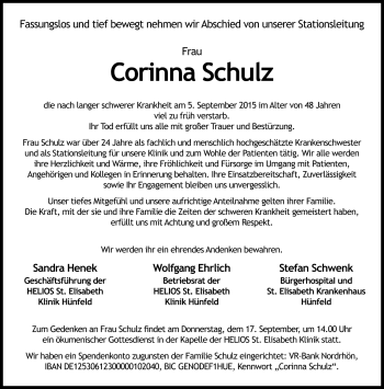 Traueranzeige von Corinna Schulz von Südthüringer Presse
