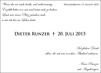 Traueranzeige von Dieter Runzer von Neue Presse Coburg