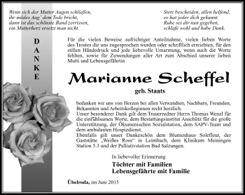 Traueranzeige von Marianne Scheffel von Südthüringer Presse