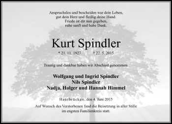 Traueranzeige von Kurt Spindler von Neue Presse Coburg