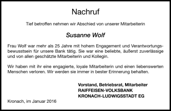 Traueranzeige von Susanne Wolf von Neue Presse Coburg