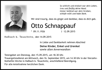 Traueranzeige von Otto Schnappauf von Neue Presse Coburg