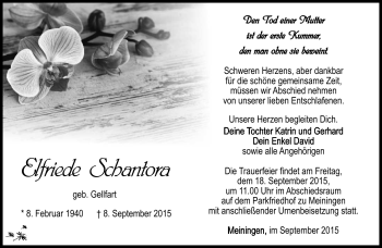 Traueranzeige von Elfriede Schantora von Südthüringer Presse