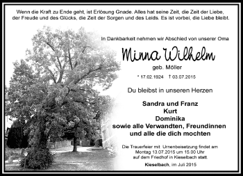Traueranzeige von Minna Wilhelm von Südthüringer Presse