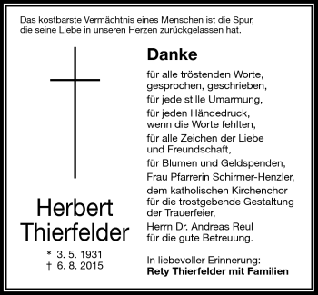 Traueranzeige von Herbert Thierfelder von Frankenpost