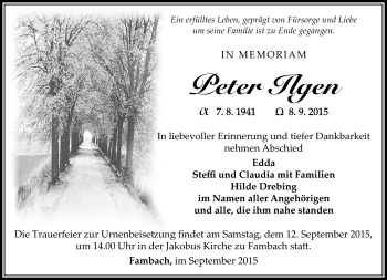 Traueranzeige von Peter Ilgen von Südthüringer Presse