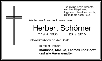 Traueranzeige von Herbert Schörner von Frankenpost