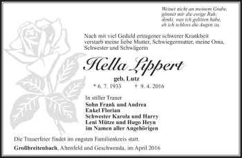 Traueranzeige von Hella Lippert von Südthüringer Presse