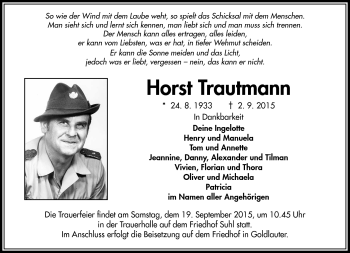 Traueranzeige von Horst Trautmann von Südthüringer Presse