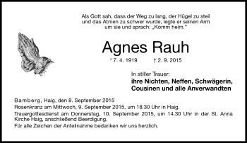 Traueranzeige von Agnes Rauh von Neue Presse Coburg