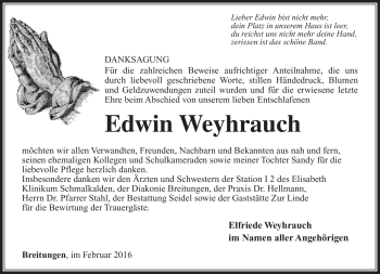 Traueranzeige von Edwin Weyhrauch von Südthüringer Presse