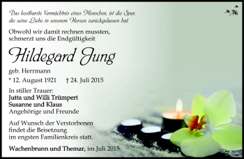 Traueranzeige von Hildegard Jung von Südthüringer Presse