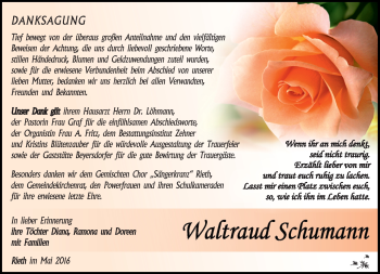 Traueranzeige von Waltraud Schumann von Südthüringer Presse