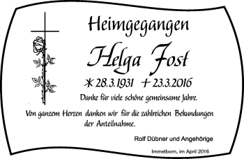 Traueranzeige von Helga Jost von Südthüringer Presse