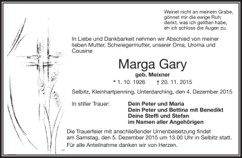 Traueranzeige von Marga Gary von Frankenpost